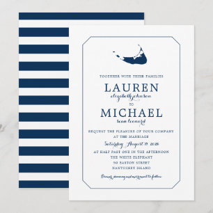 Invitación Boda del mapa de la isla Nantucket Blue