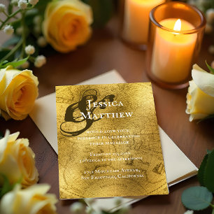Invitación Boda del Mapa de Oro Vintage
