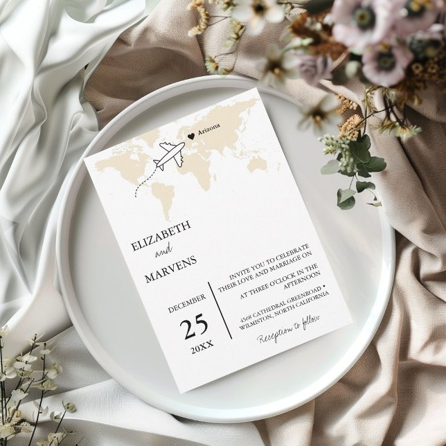 Invitación Boda del mapa del mundo del tema de viajes de dest (Subido por el creador)
