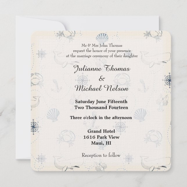 Invitación Boda del mar Náutico (Anverso)