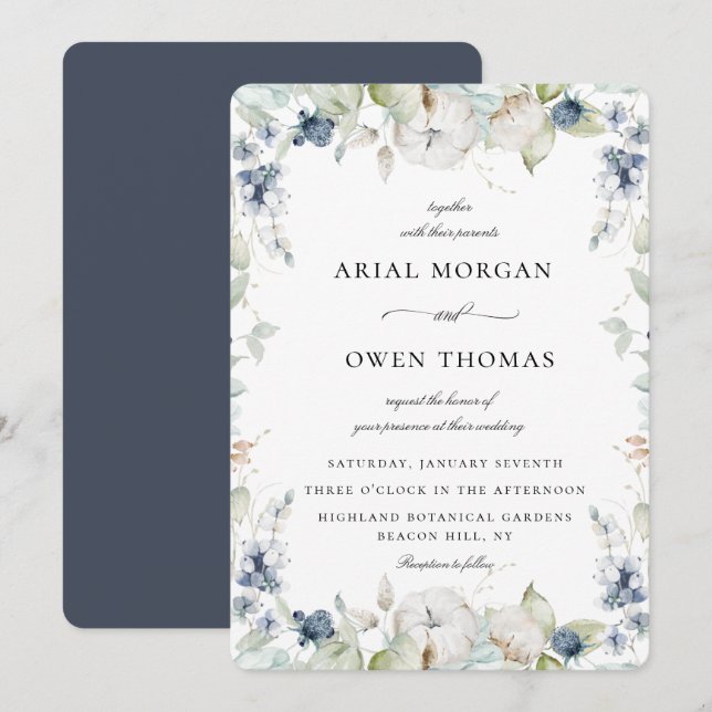Invitación Boda del marco botánico de invierno (Anverso / Reverso)