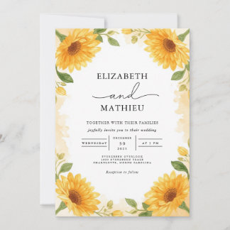 Invitación Boda del marco botánico del girasol dorado