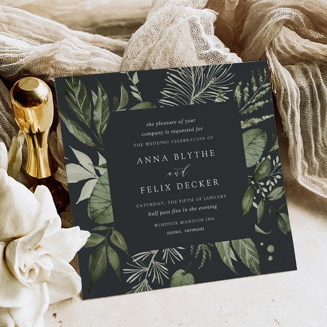 Invitación Boda del marco botánico verde de Winter Meadow Squ (Subido por el creador)