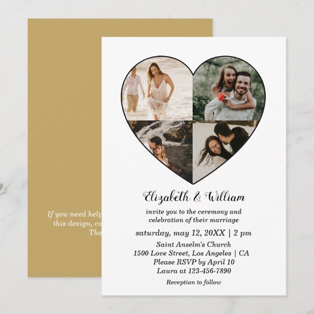 Invitación Boda del marco cardiaco de cuatro fotos de la cole (Anverso / Reverso)
