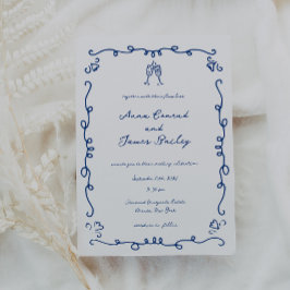 Invitación Boda del marco de dibujo de Doodle azul caprichoso