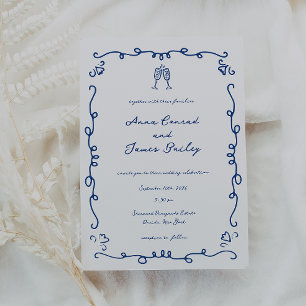 Invitación Boda del marco de dibujo de Doodle azul caprichoso