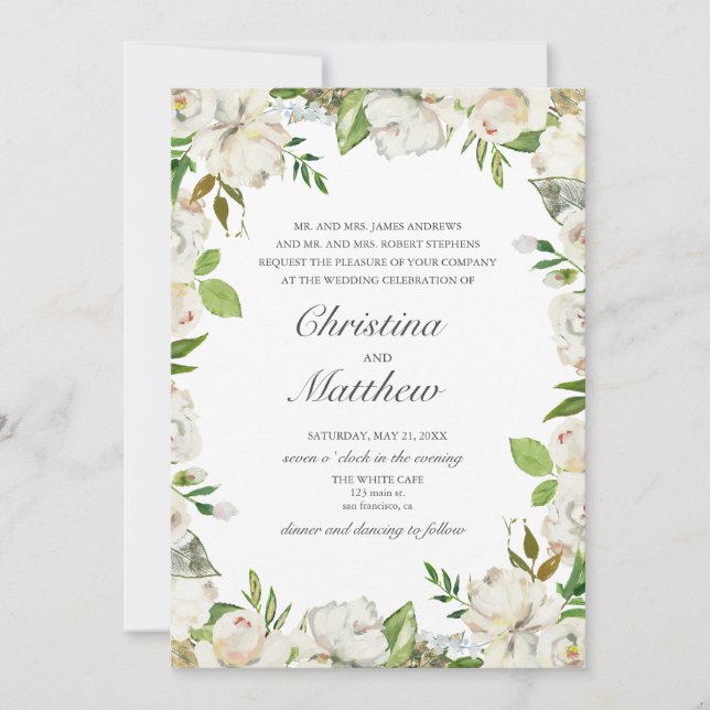 Invitación Boda del marco de flores blancas del jardín antigu (Anverso)