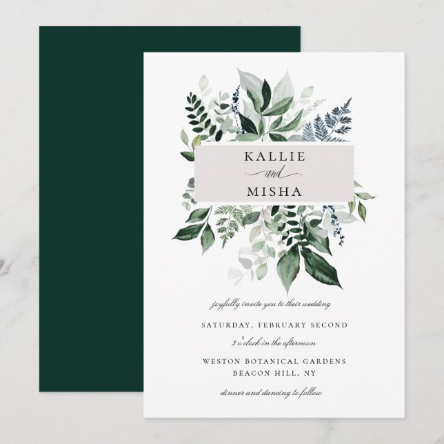 Invitación Boda del marco de follaje botánico natural (Anverso / Reverso)