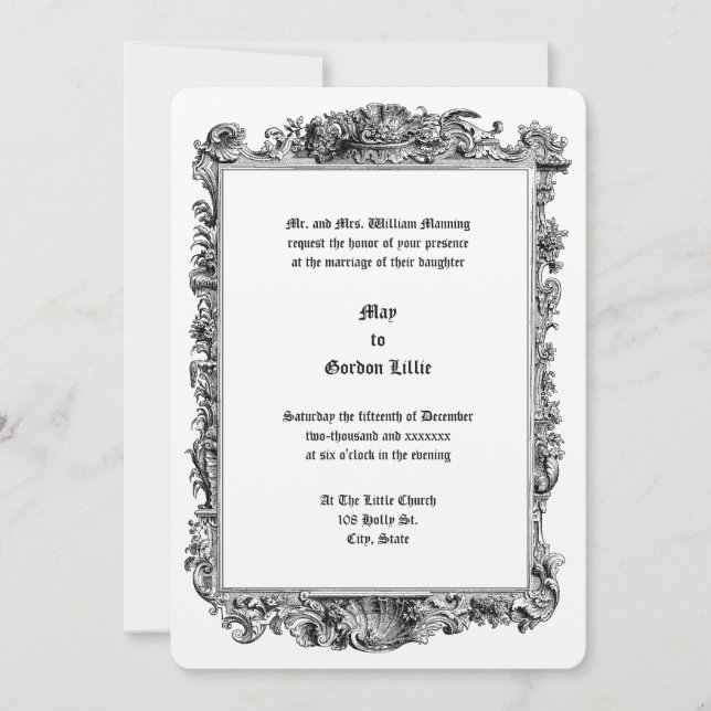 Invitación Boda del marco de la concha rococó rococó (Anverso)