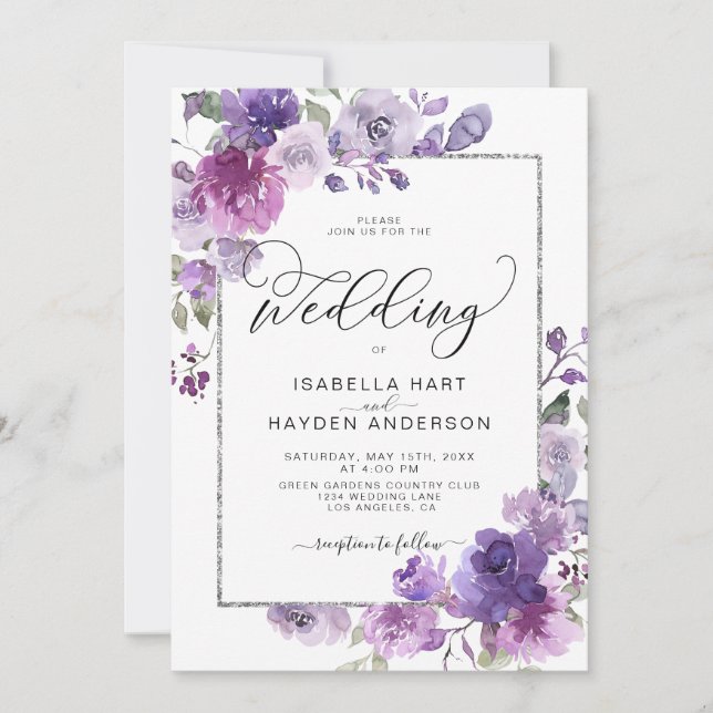 Invitación Boda del marco de la floración floral de Lilac mal (Anverso)