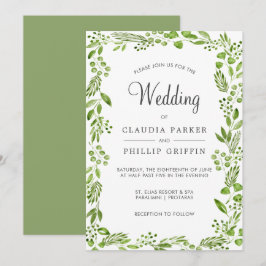 Invitación Boda del marco de la hoja de oliva verde rusa