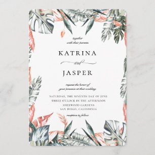 Invitación Boda del marco de la hoja de palma de los trópicos