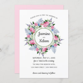 Invitación Boda del marco de las flores Boho Pink White Laven