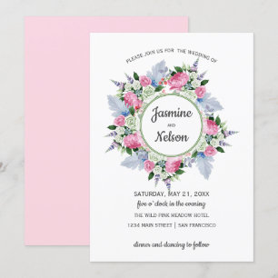 Invitación Boda del marco de las flores Boho Pink White Laven