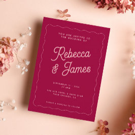 Invitación Boda del marco de oleaje de fucsia de magenta rosa