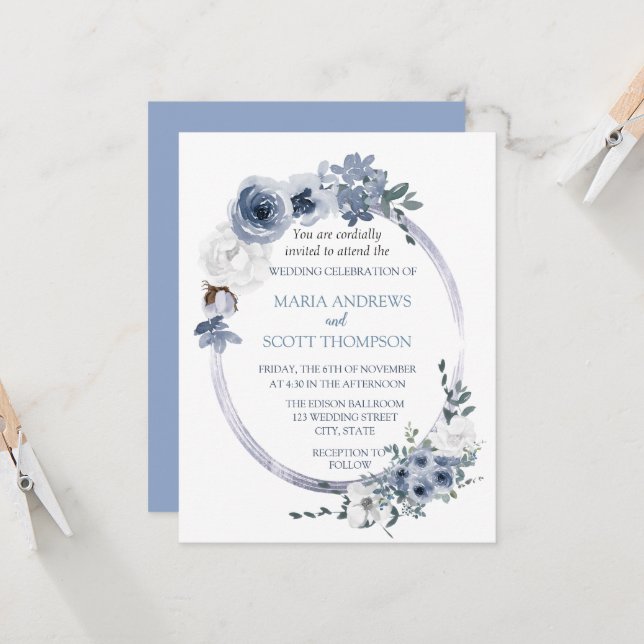 Invitación Boda del marco de ovalación floral azul turquesa (Anverso/Reverso In Situ)