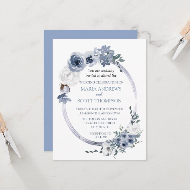 Invitación Boda del marco de ovalación floral azul turquesa (Anverso/Reverso In Situ)