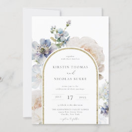 Invitación Boda del marco del arco floral azul turbio