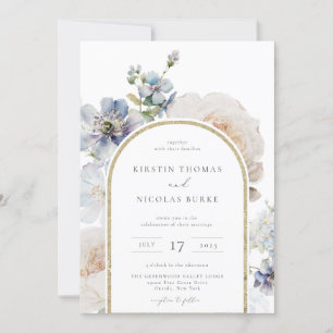 Invitación Boda del marco del arco floral azul turbio