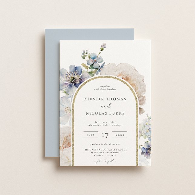 Invitación Boda del marco del arco floral azul turbio (Subido por el creador)