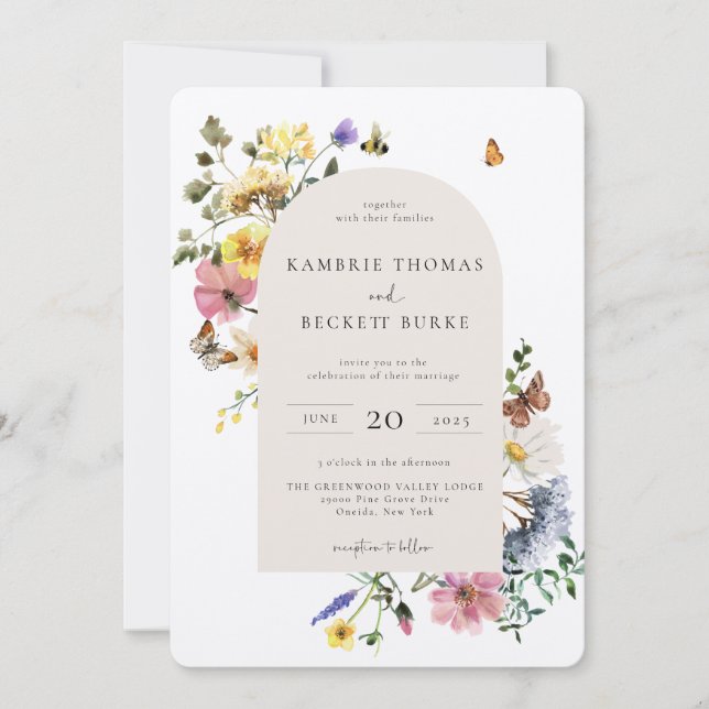 Invitación Boda del marco del arco floral de Wild Meadow (Anverso)