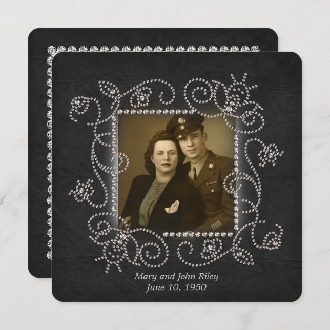 Invitación Boda del marco del diamante Aniversario (Anverso / Reverso)