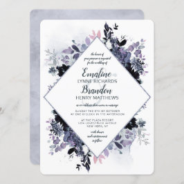Invitación Boda del marco del diamante azul turbio floral noc