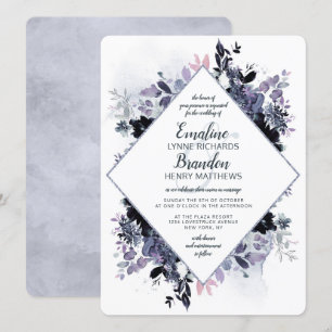 Invitación Boda del marco del diamante azul turbio floral noc