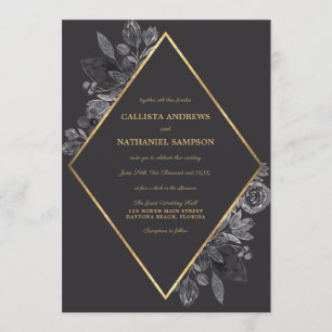 Invitación Boda del marco del diamante floral dorado