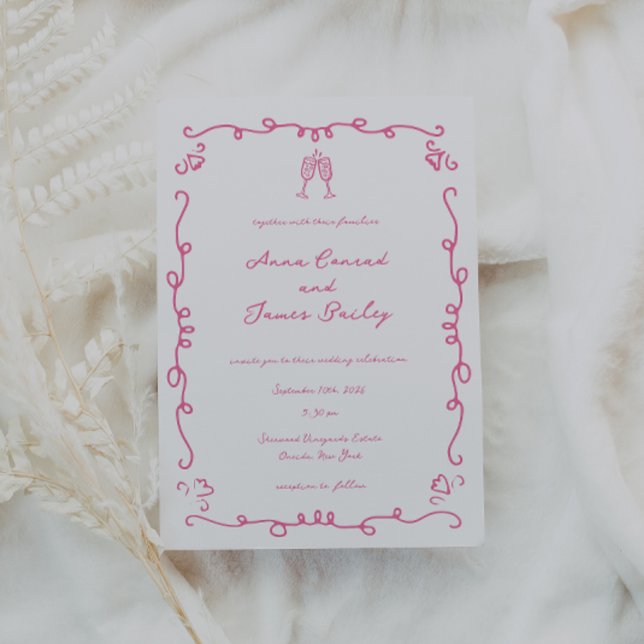 Invitación Boda del marco del dibujo del perro rosado caprich (Subido por el creador)