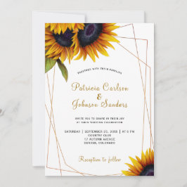 Invitación Boda del marco del dorado del girasol moderno y ru