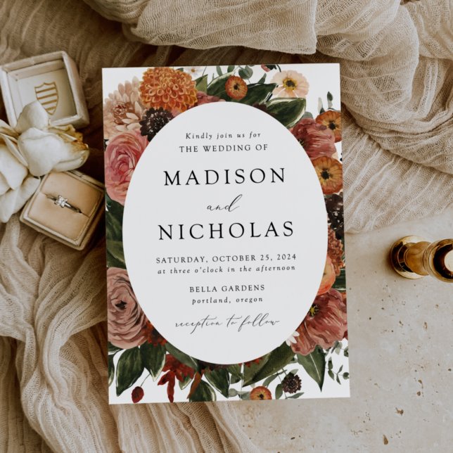Invitación Boda del marco del ovario floral del otoño de Boho (Subido por el creador)