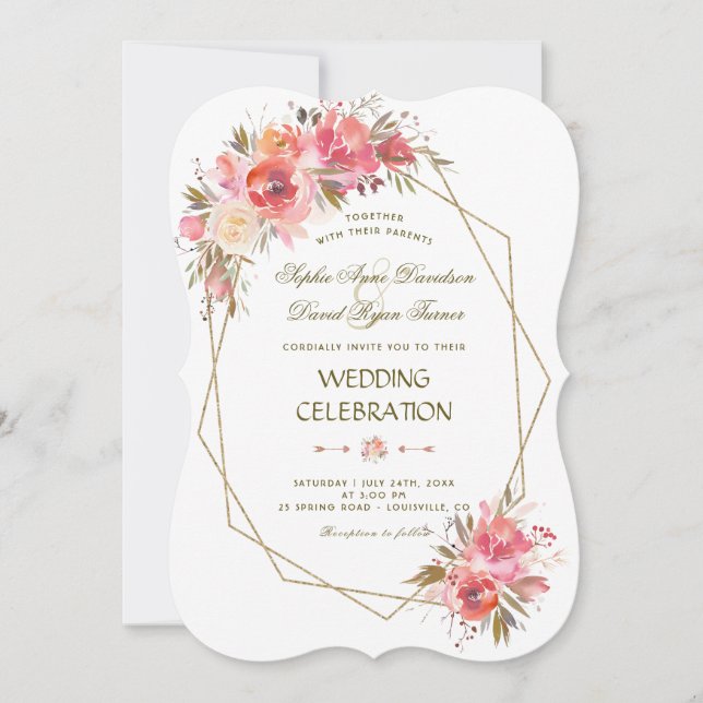 Invitación Boda del marco del Purpurina Floral Gold de Rubor (Anverso)