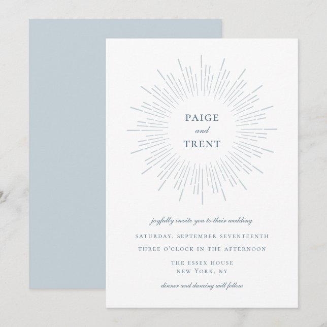 Invitación Boda del marco del sol azul turbulento moderno (Anverso / Reverso)