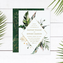 Invitación Boda del marco dorado de color de agua tropical Fo