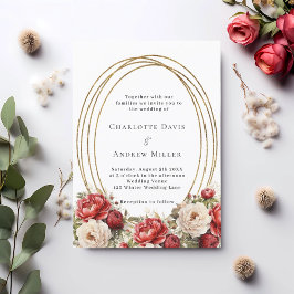 Invitación Boda del marco dorado de florines rojos