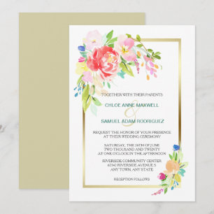 Invitación Boda del marco dorado de la primavera de Rosa salv