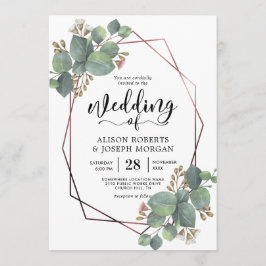 Invitación Boda del marco dorado del rosa geométrico Eucalypt