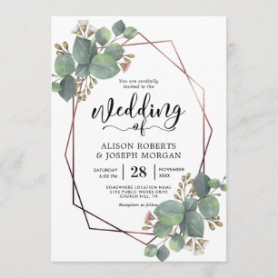 Invitación Boda del marco dorado del rosa geométrico Eucalypt