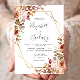 Invitación Boda del marco dorado floral acuático de otoño
