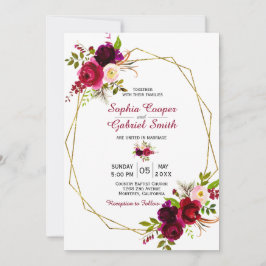 Invitación Boda del marco dorado floral de Borgoña Marsala