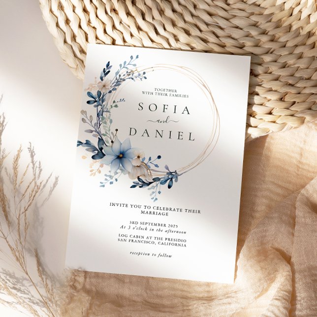 Invitación Boda del marco floral azul invernal (Subido por el creador)