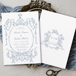 Invitación Boda del marco floral azul y azul oscuro