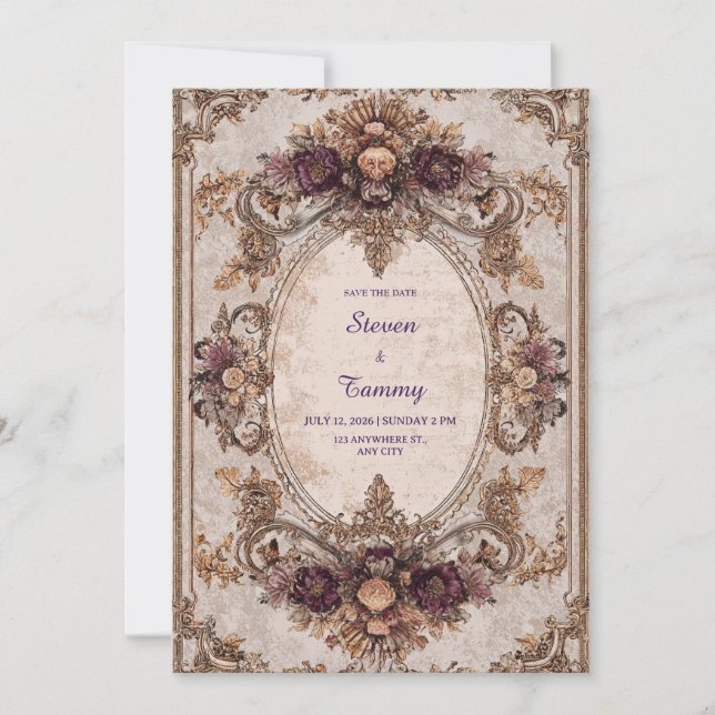 Invitación Boda del marco floral barroco victoriano (Anverso)