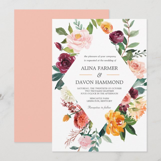 Invitación Boda del marco floral botánico toscano (Anverso / Reverso)