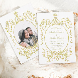 Invitación Boda del marco floral clásico victoriano de oro