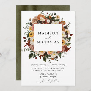 Invitación Boda del marco floral de Boho Autumn