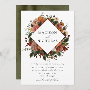 Invitación Boda del marco floral de Boho Autumn