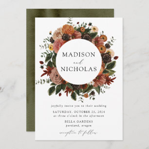 Invitación Boda del marco floral de Boho Autumn