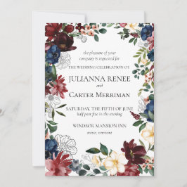 Invitación Boda del marco floral de la flor de la boom naval